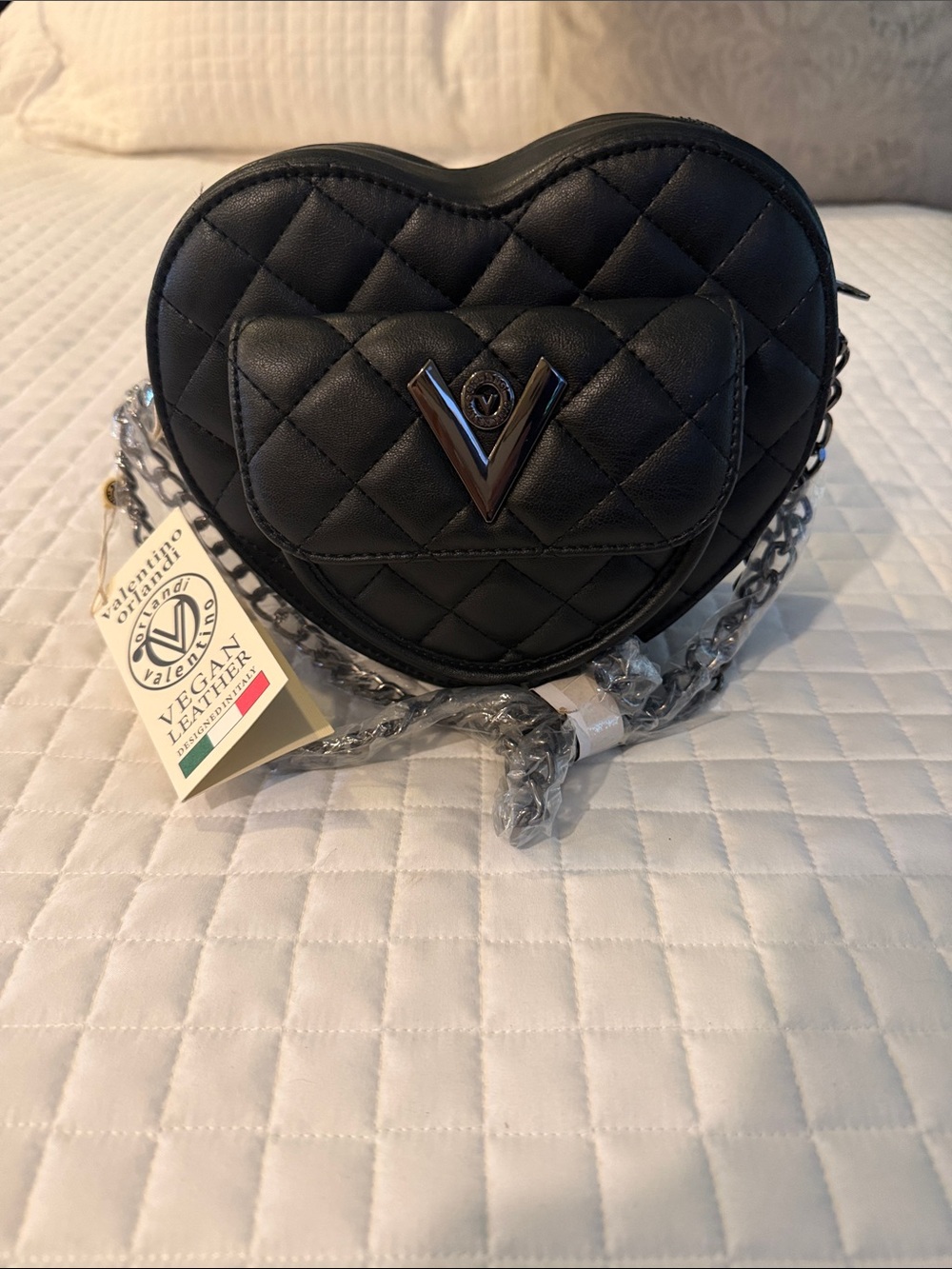 Valentino Black Quilted Heart Mini Crossbody Bag